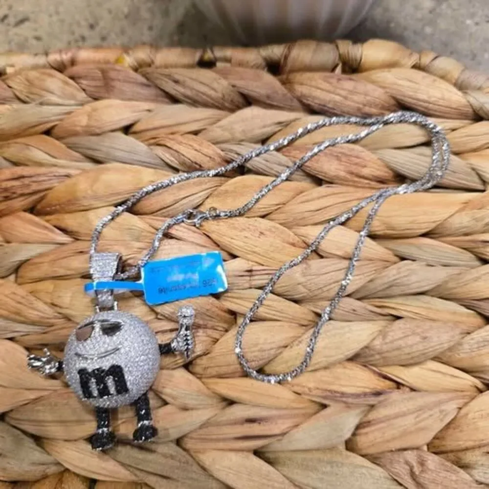 925 Sterling Silver Moissanite M&M Character Necklace